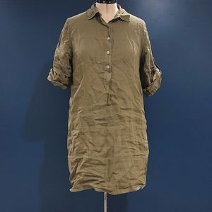 Linen Shirt Dress Knee Length Olive Green Women's XL